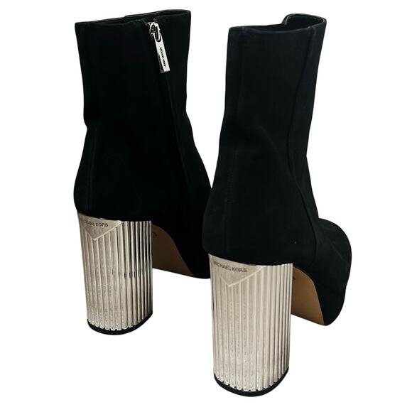 Michael Kors Porter Platform Black Suede Ankle Bootie Block Heel Boots Size 8.5 - Picture 4 of 14